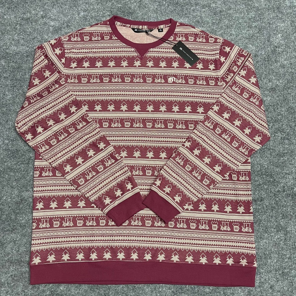 Travis Mathew Sweater Mens XXL‎ 2XL Red Family Intarsia Golf Fair Isle Holiday